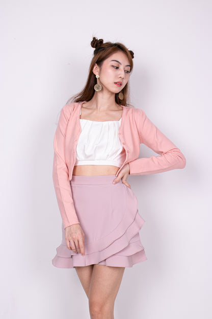 Charlotte Cropped Cardigan in Pastel Pink