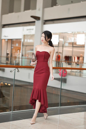 
                  
                    Load image into Gallery viewer, * PREMIUM * - Kelia Bustier Gown Dress in Burgundy - LBRLABEL MANUFACTURED
                  
                