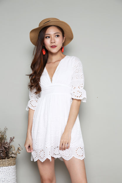 Telexa Crochet Dress in White