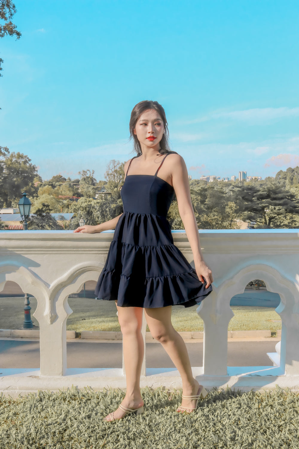 * PREMIUM * - Danilia Babydoll Tiered Dress in Navy - SELF MANUFACTURED BY LBRLABEL