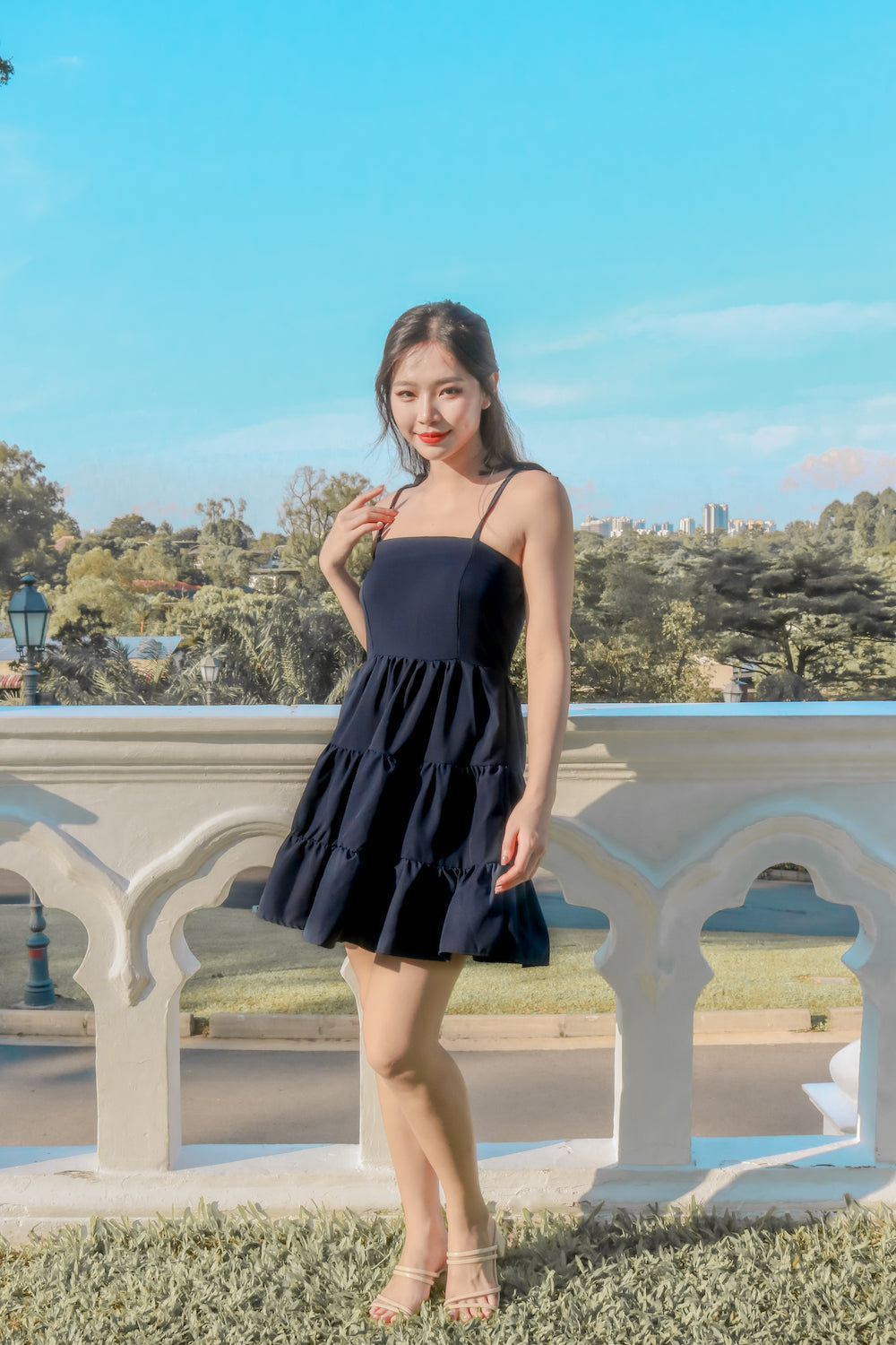 * PREMIUM * - Danilia Babydoll Tiered Dress in Navy - SELF MANUFACTURED BY LBRLABEL