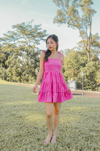* PREMIUM * - Danilia Babydoll Tiered Dress in Hot Pink - SELF MANUFACTURED BY LBRLABEL