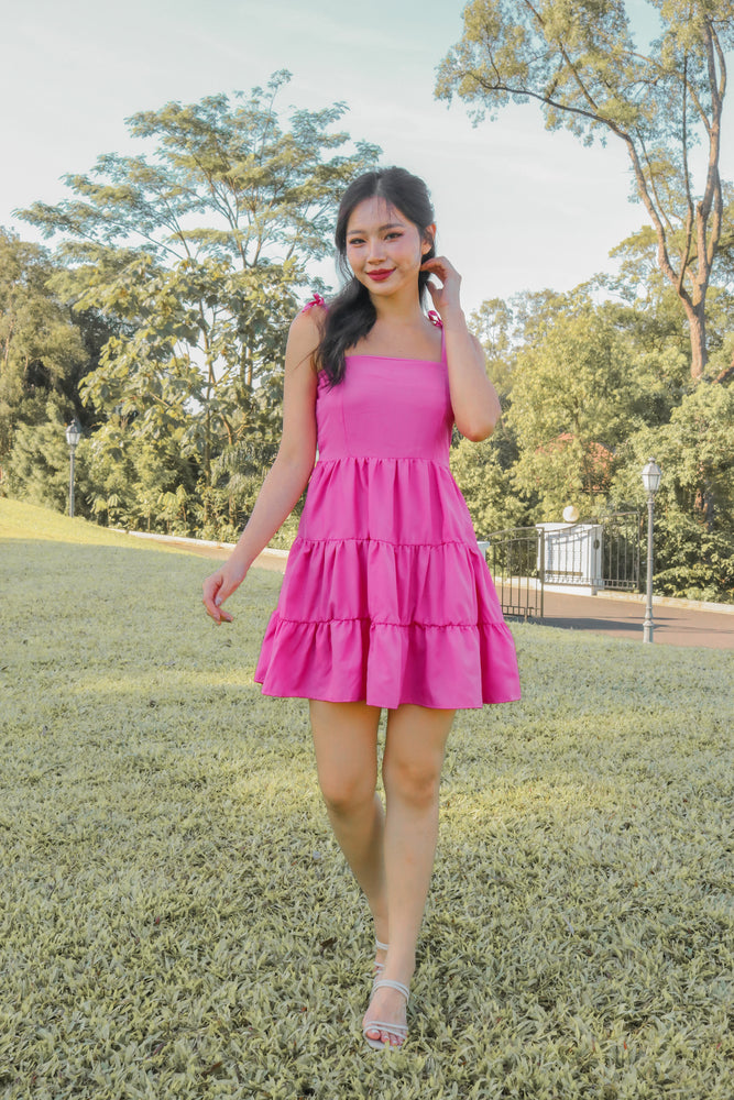 * PREMIUM * - Danilia Babydoll Tiered Dress in Hot Pink - SELF MANUFACTURED BY LBRLABEL